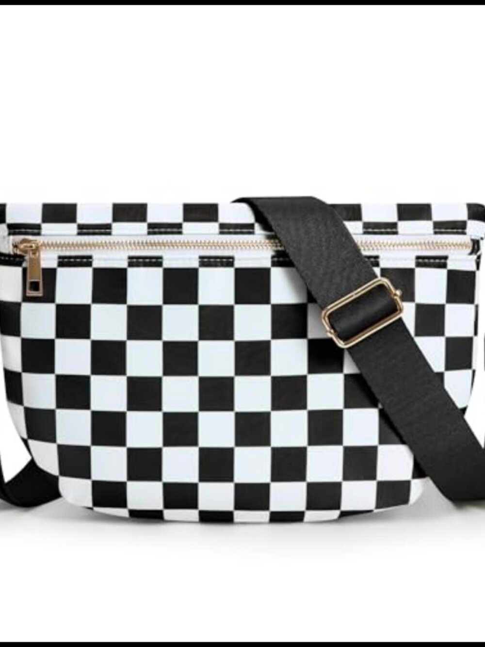 Nylon Checkered Crossbody Bag Slim Travel Fanny Pack Wide Strap